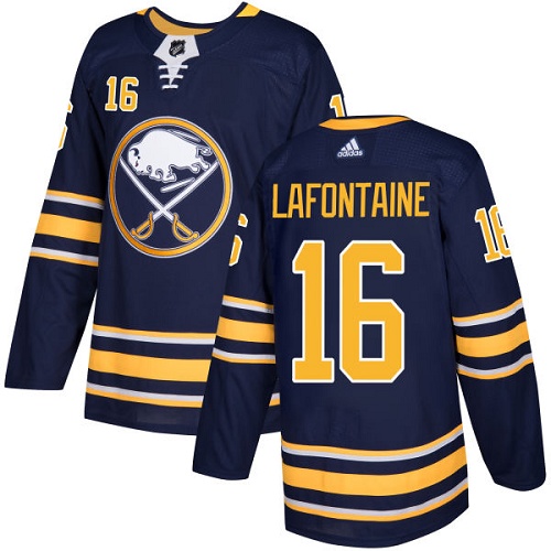 Men Adidas Buffalo Sabres 16 Pat Lafontaine Navy Blue Home Authentic Stitched NHL Jersey